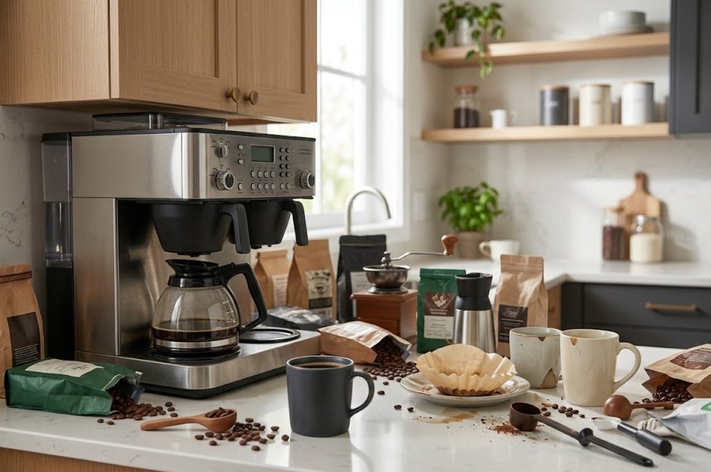 Common coffee maker buying mistakes including oversized machines and limited counter space