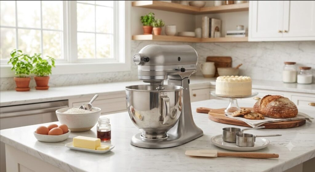 Safe use of a kitchen stand mixer.