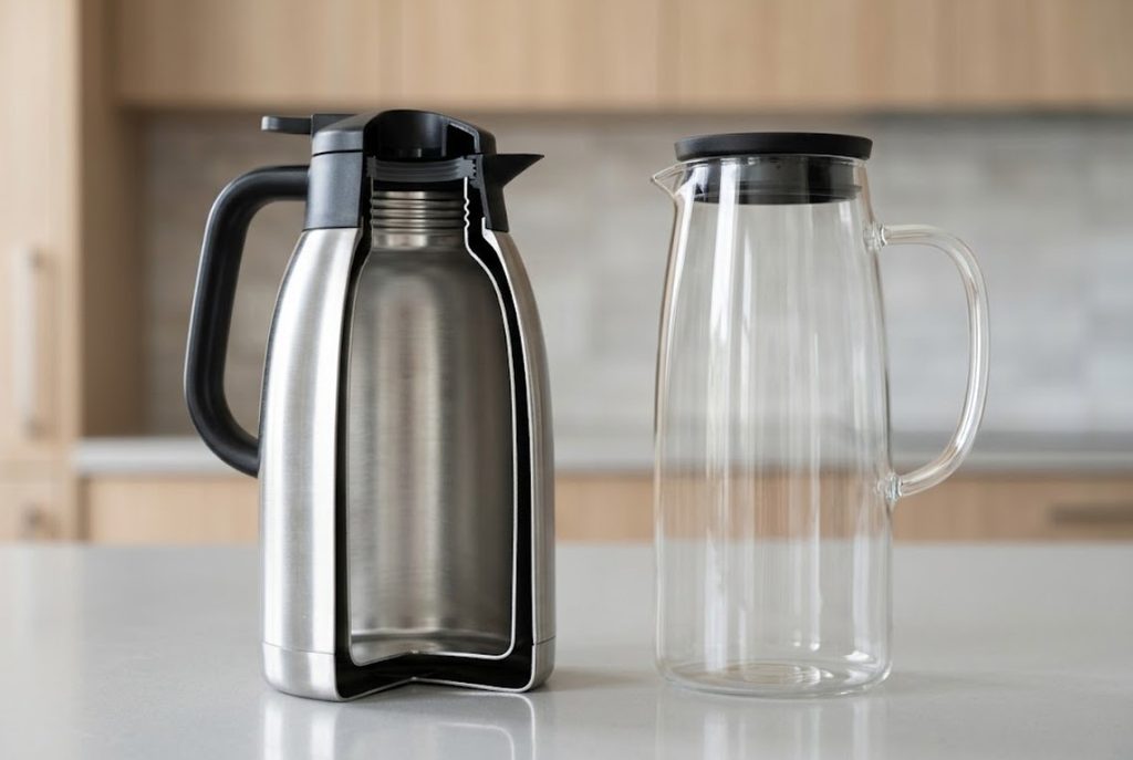 Stainless steel thermal carafe insulation construction