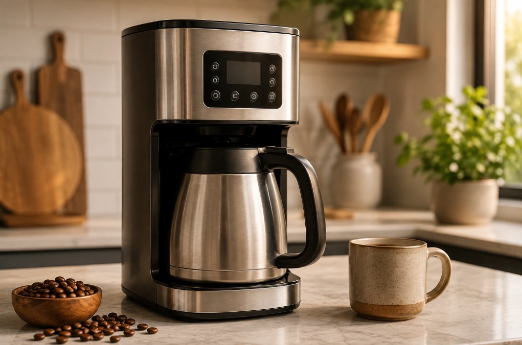 Programmable coffee maker with stainless-steel thermal carafe for home brewing
