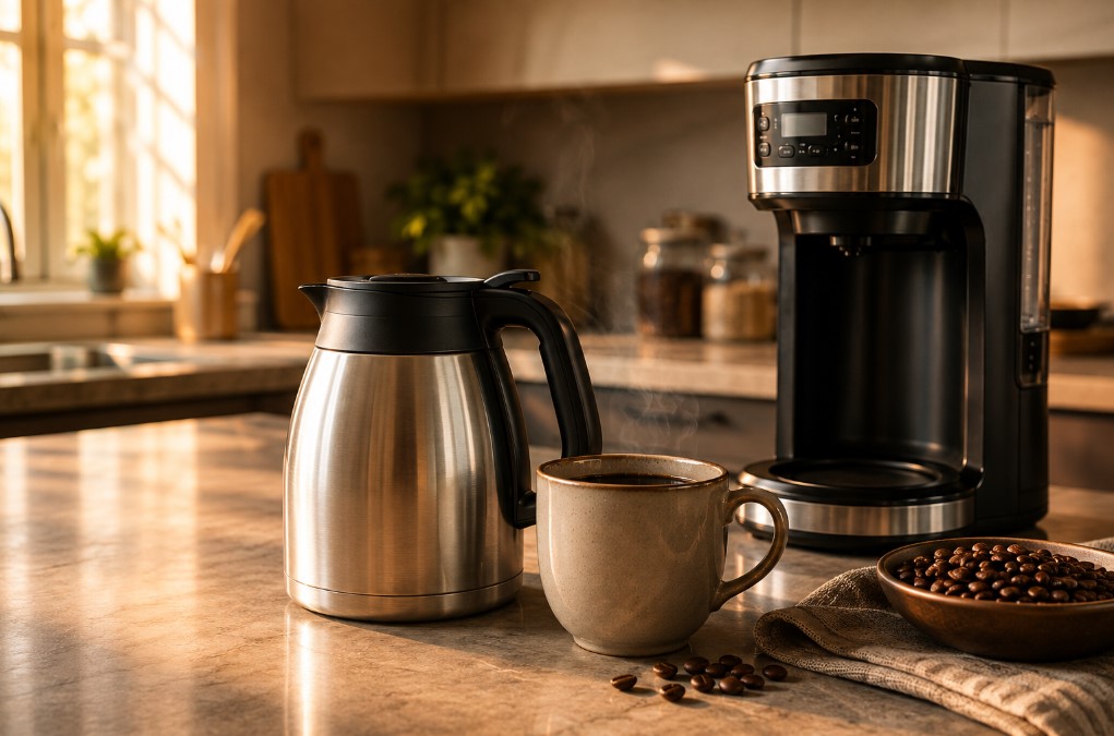 Portable thermal coffee carafe away from coffee maker