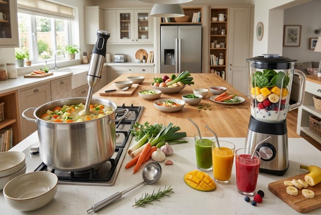 Immersion blender and countertop blender compared for different batch sizes