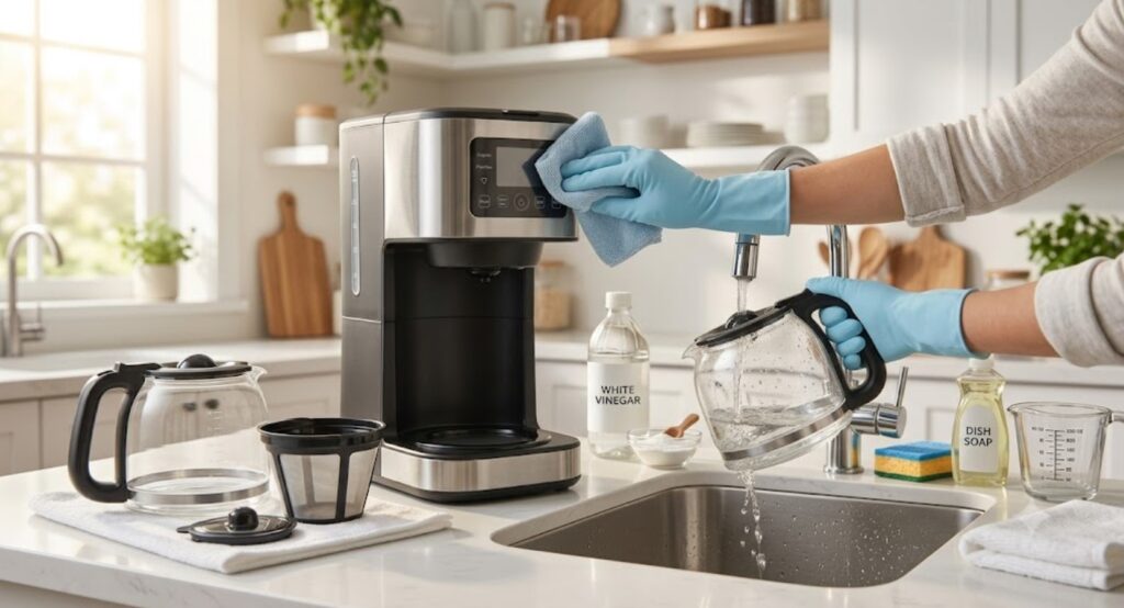 Cleaning and maintaining a coffee maker.