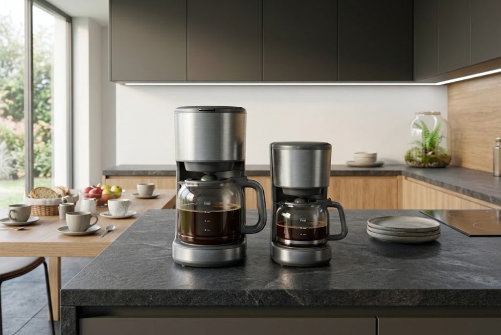 12-cup coffee maker compared with a compact coffee maker for small kitchens