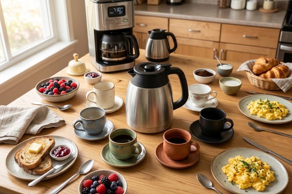 Large capacity thermal coffee maker for multiple servings