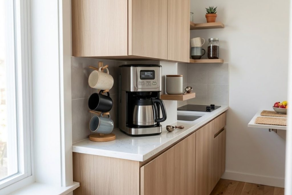 Compact thermal carafe coffee maker for small kitchens