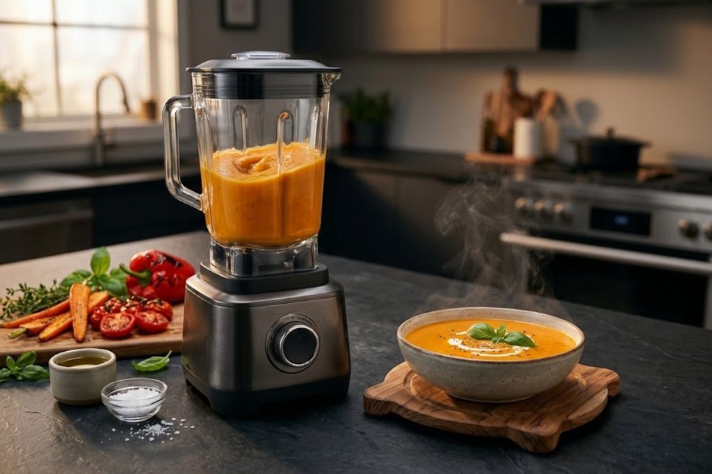 nutribullet full-size blender used to prepare creamy vegetable soup