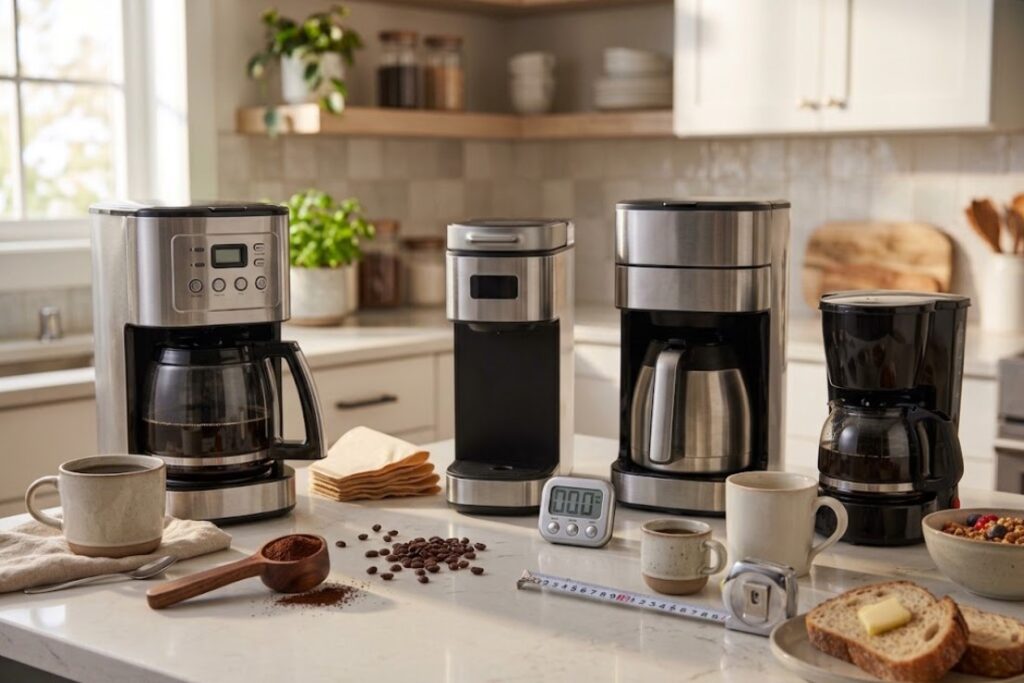 Different coffee makers and accessories showing how to best coffee makers under $100