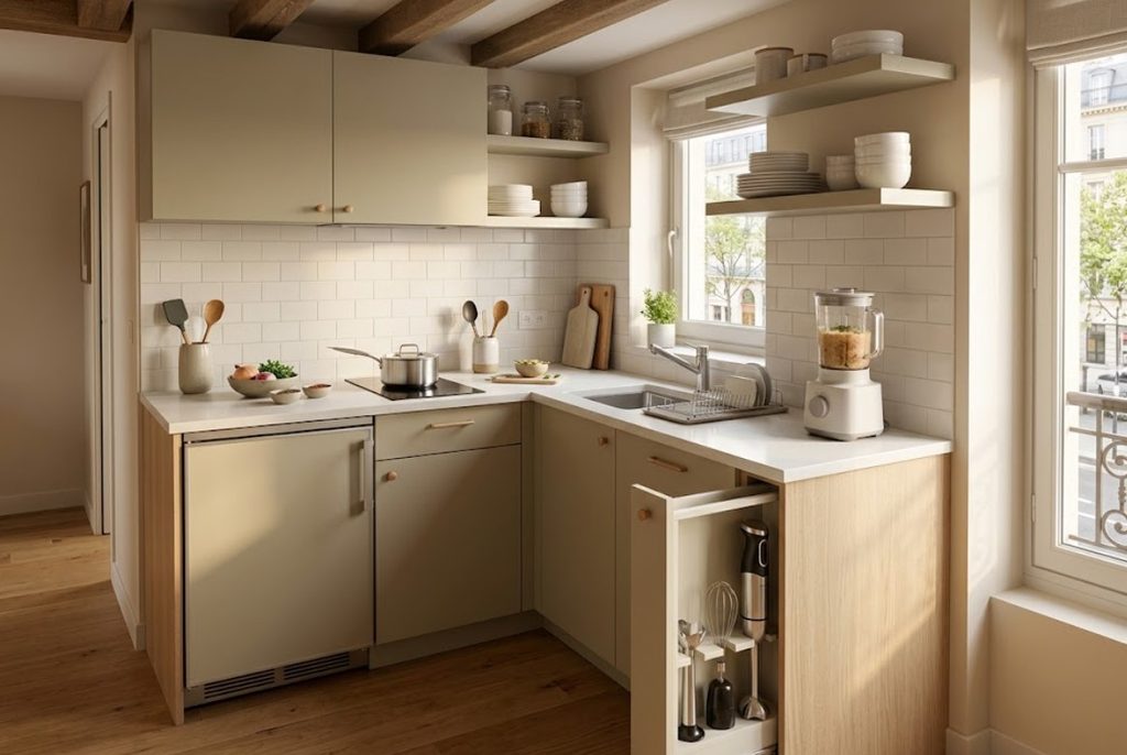 Small kitchen showing the space-saving advantage of an immersion blender