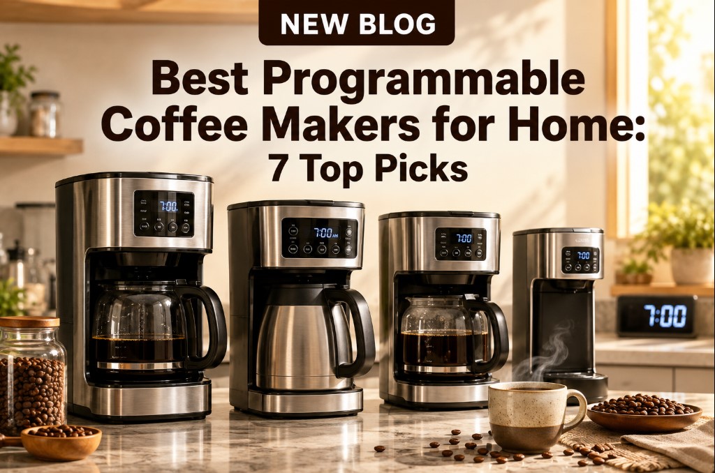 Best programmable coffee makers for home use arranged on a modern kitchen counter