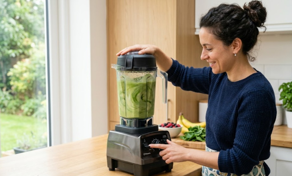 Safe use of a countertop blender in the kitchen.