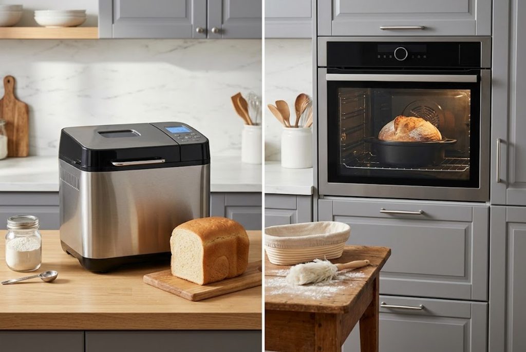 Compact bread maker compared with a traditional oven for home baking