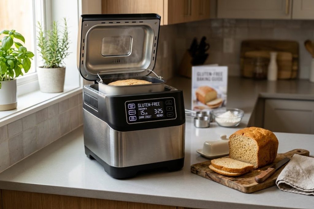 Bread maker with a dedicated gluten-free program for making gluten-free bread
