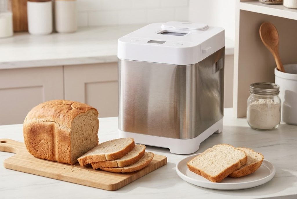 Dash Everyday 1.5 lb bread maker in a stylish small kitchen