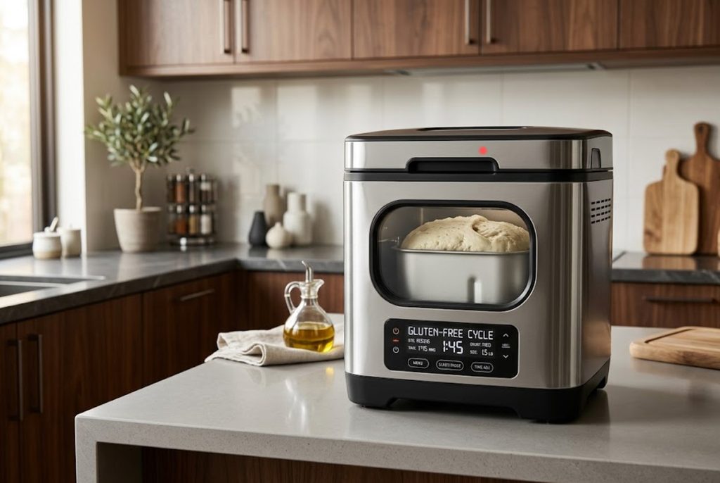 Bread maker running a gluten-free baking cycle